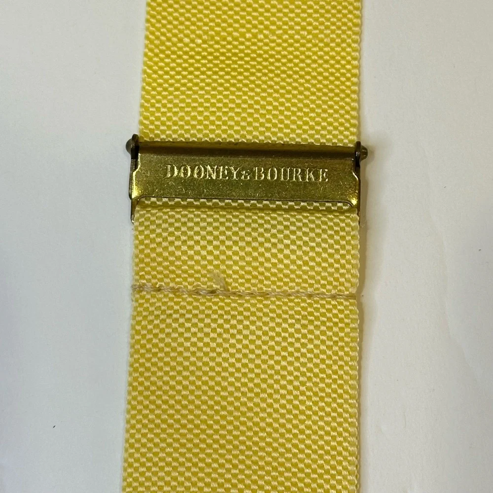 🌟HP🌟VTG 1980s-90s Dooney & Bourke Yellow Silk Leather Suspenders Braces Button - Picture 5 of 9